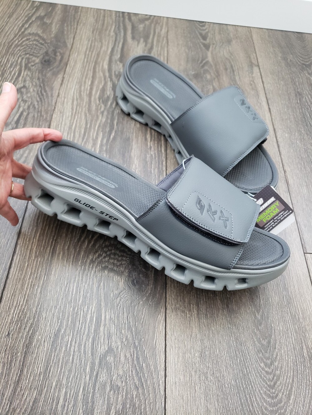 Skechers Glide Step Pro Sandals Slides Charcoal Gray Mens 13 Memory Foam NEW
